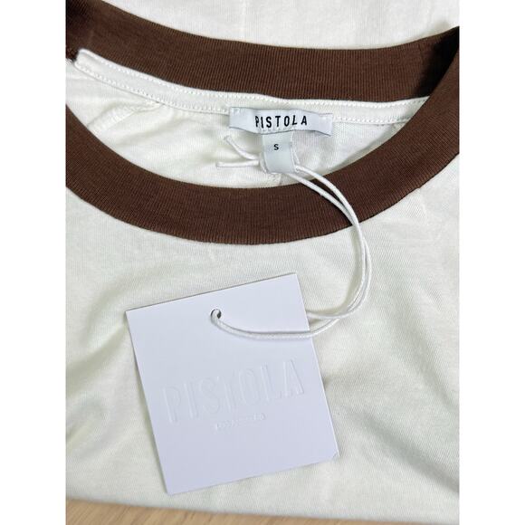 NWT Pistola Ryn Shrunken Raglan Cotton Tee Soft White Cream Brown Women's Small - Picture 5 of 5